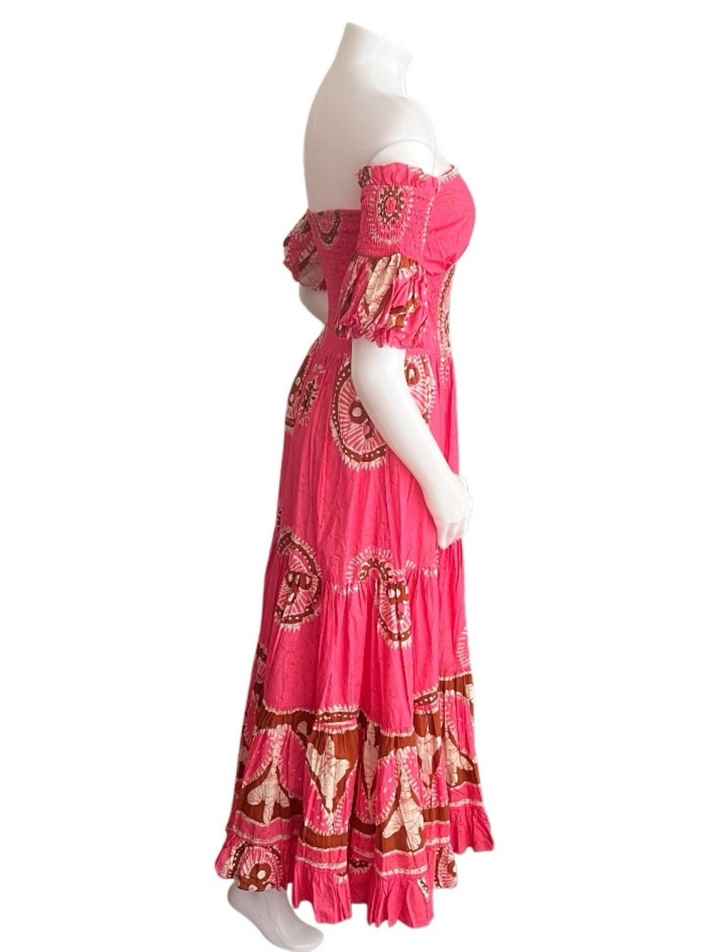 LOVE THE LABEL Anthropologie Pink Paisley Dress Off The Shoulder Maxi Size Small - Picture 4 of 12